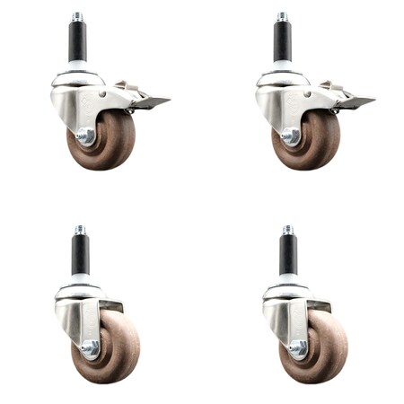 Service Caster 3.5 Inch 316SS High Temp Glass Filled Nylon 3/4 Inch Stem Caster Brake, 2PK SS316TTLEX20S3514-GFNSHT-2-S-2-34